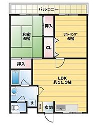 都営新宿線 船堀駅 徒歩12分の賃貸マンション 2階2LDKの間取り