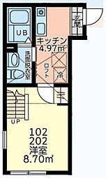 クレール南橋本 1階1Kの間取り