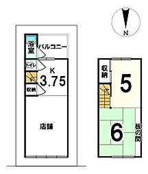 中古テラスハウス　宇治市五ヶ庄平野 2SKの間取り