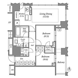 ブランズ千代田富士見 7階2LDKの間取り
