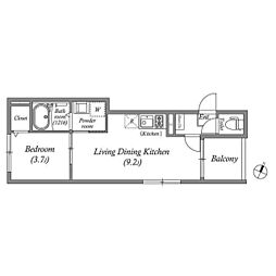 Le・Ciel 湊川公園 2階1LDKの間取り