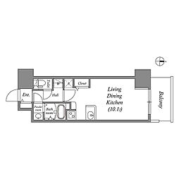 MELDIA CREST TAPP NAMBA-WEST 10階ワンルームの間取り