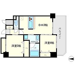 アーデンタワー本町イースト 2DKの間取図画像