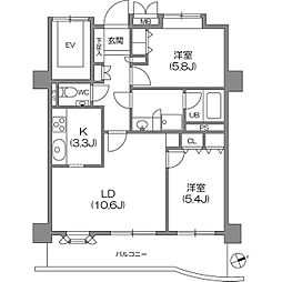 磯子台スカイマンション 2LDKの間取図画像