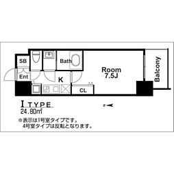 ウォークフォレスト御幸町 1Kの間取図画像