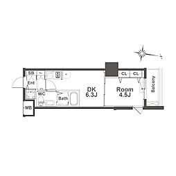TLRレジデンス本町WEST 1DKの間取図画像