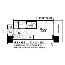 ESLEAD大阪城南GRANDUX 1Kの間取図画像