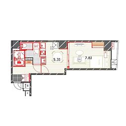 オーパスホームズ八丁堀 1DKの間取図画像