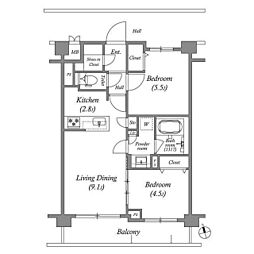 エミリブ鷺ノ宮 2LDKの間取図画像