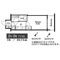 アドバンス西梅田ラシュレ 1Kの間取図画像
