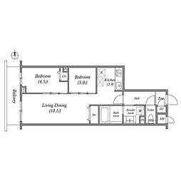 PRIMEGARDENWAKAGI 2LDKの間取図画像