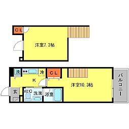 アスラン江戸堀 2Kの間取図画像