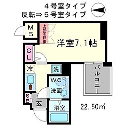 アドバンス心斎橋ラシュレ 1Kの間取図画像