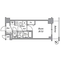 ファステート神戸サルビア 7階1Kの間取り