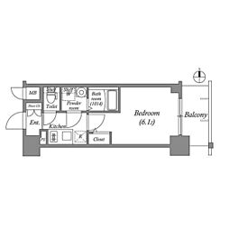 エスリード神戸ラ・コスタ 5階1Kの間取り