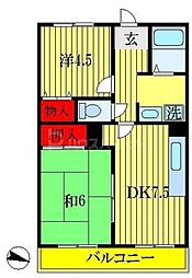ビラシティー鈴木 2DKの間取図画像