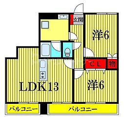 アメニティ市川 2LDKの間取図画像