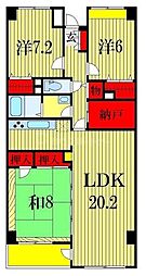 エルプレイス下総中山II 2階3LDKの間取り
