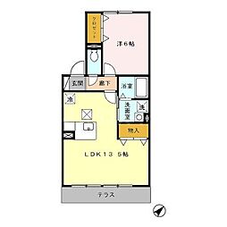 リトルステージI 1階1LDKの間取り