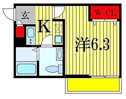カルム西船橋 3階1Kの間取り
