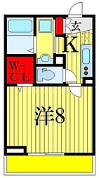イーストコート八幡 2階1Kの間取り