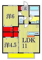 ルーチェ南八幡 1階2LDKの間取り