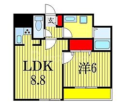コスモ市川 9階1LDKの間取り