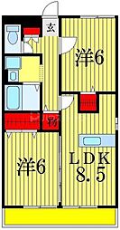 サニーウェル 3階2DKの間取り
