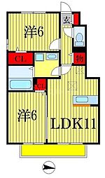 モダンコート クレシア 1階2LDKの間取り