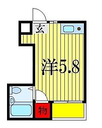 サニーフラット市川 1階ワンルームの間取り