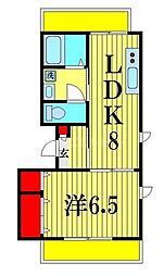 ラ・クール大和田 2階1LDKの間取り