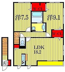 ホーン ハピネス 2階2LDKの間取り