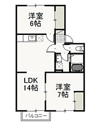 JR山陽本線 高島駅 徒歩23分の賃貸アパート 2階2LDKの間取り
