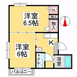キャトルセゾン 1階2Kの間取り
