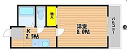 JR宇野線 大元駅 徒歩8分の賃貸マンション 4階1Kの間取り
