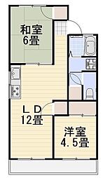 JR山陽本線 高島駅 徒歩10分の賃貸アパート 2階2LDKの間取り