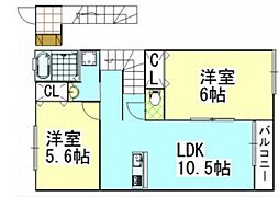 ファインII 2階2LDKの間取り