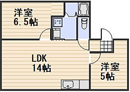グリーンハイツ福富A 2LDKの間取図画像