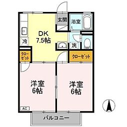 プレジール矢杉 2DKの間取図画像
