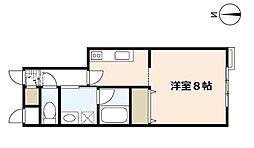 ランパス東古松 4階1Kの間取り