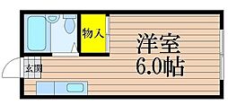 ダックハウス豊成Ｂ棟 2階1Kの間取り