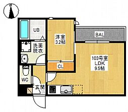 GRANDTIC 奥田 1階1LDKの間取り
