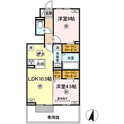 ボヌール　N-1 1階2LDKの間取り