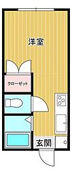 たなかハイツI 2階ワンルームの間取り