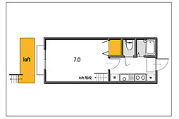 98リーベル 1Kの間取図画像
