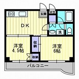 グランツ西古松2 2DKの間取図画像