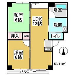 レジデンス下中野A 2LDKの間取図画像