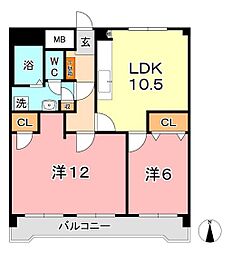 清幸マンション野田 2LDKの間取図画像