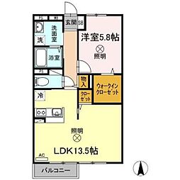 トリヴァンベール鷹取 1LDKの間取図画像