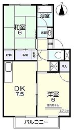 ベルホワイト・K 2DKの間取図画像
